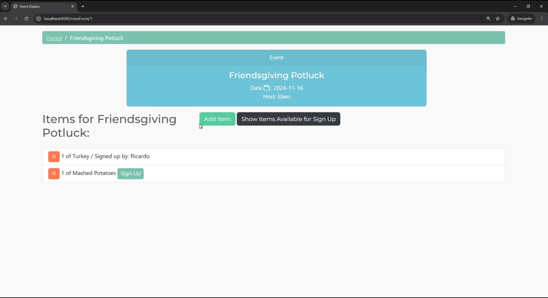 Event Planner Project Preview