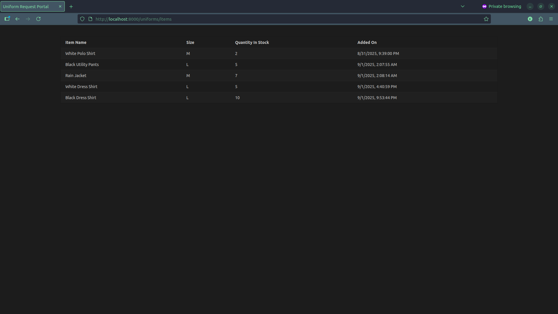 Uniform Request Portal Project Preview